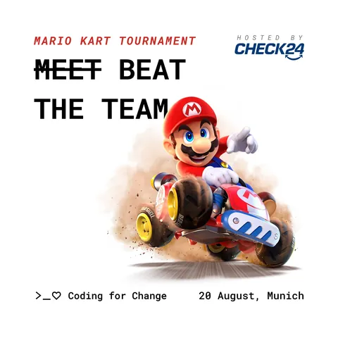 Event poster: Mario Kart tournament, hosted by CHECK24